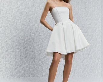 Emily dress with bow in back, short wedding dress with bow, Rehearsal dinner dress, Dramatic bow at back