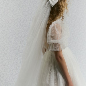 Long Tulle Bridal Veil with Dotted Bow