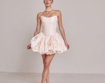 Two-Piece Bridal Dress, Blush Wedding Corset & Short Taffeta Skirt, Daphne Set
