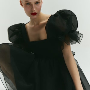 Britney Dress, Black Puff sleeves dress, Party puff shorts dress, Engagement dress, Bridal shower dress, Rehearsal dress, Reception dress