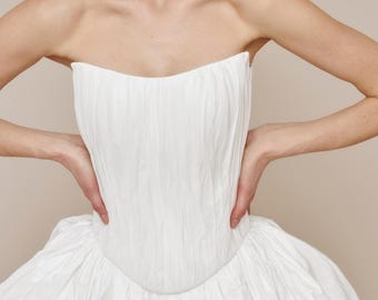 Wedding Corset Top, Taffeta Bridal Corset with Lace-Up Back, Basque Waist Bridal Separates, Custom Made Corset Bodice - Delphine