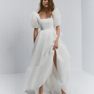 Maria long organza wedding dress, Second wedding dress, Engagement dress, Elopement shoot, Organza wedding dress with puff sleeves