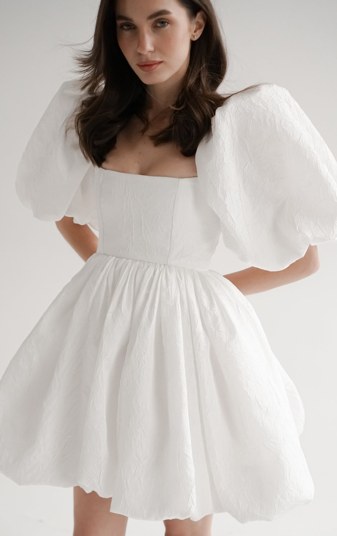Sandra Dress, Short Puff Wedding Dress, Elopement Dress, Bridal Shower ...