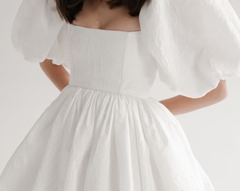 Sandra Dress, Short Puff Wedding Dress, Elopement Dress, Bridal Shower Dress
