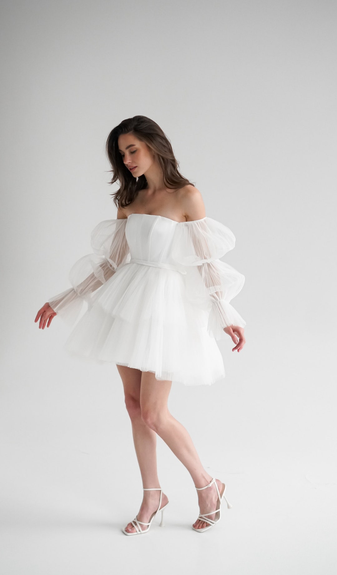 Scarlet Dress With Long Sleeves, Short Wedding Dress, Mini Bridal Dress ...