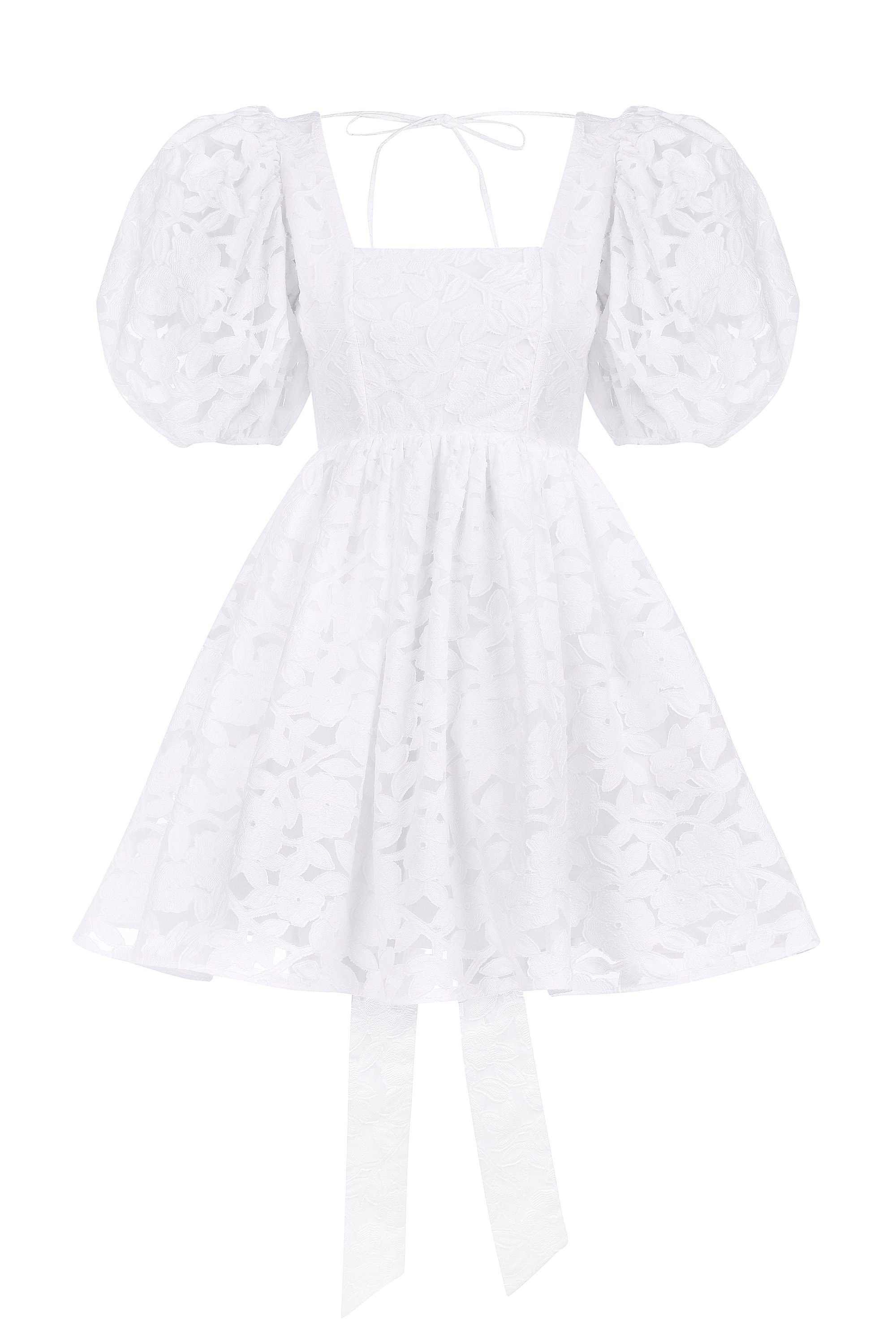 Cathy Dress, Jacquard Short Puff Sleeves Dress, Short