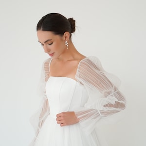 Satin Corset Wedding Midi Dress: Tulle Sleeves, Lace-Up Back