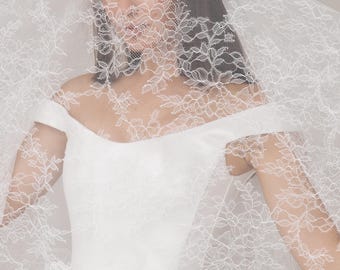 Vintage Cathedral Veil, Mantilla Lace Veil, Catholic, Spanish, HandMade, Lucie Veil