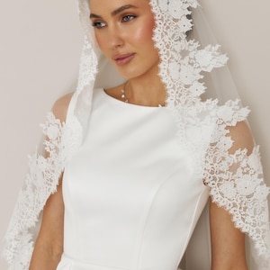 Ivory Lace Blusher Veil: Cathedral Length Mantilla, Detachable Comb