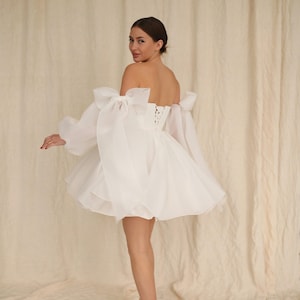 Debra dress, Short wedding dress with sleeves, Elopement Dress, Reception dress, Rehearsal dinner dress, Bridal shower dress image 5