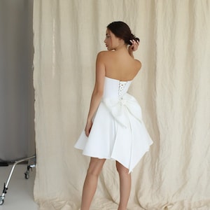 Emily dress with bow in back, short wedding dress with bow, Rehearsal dinner dress, Dramatic bow at back image 3