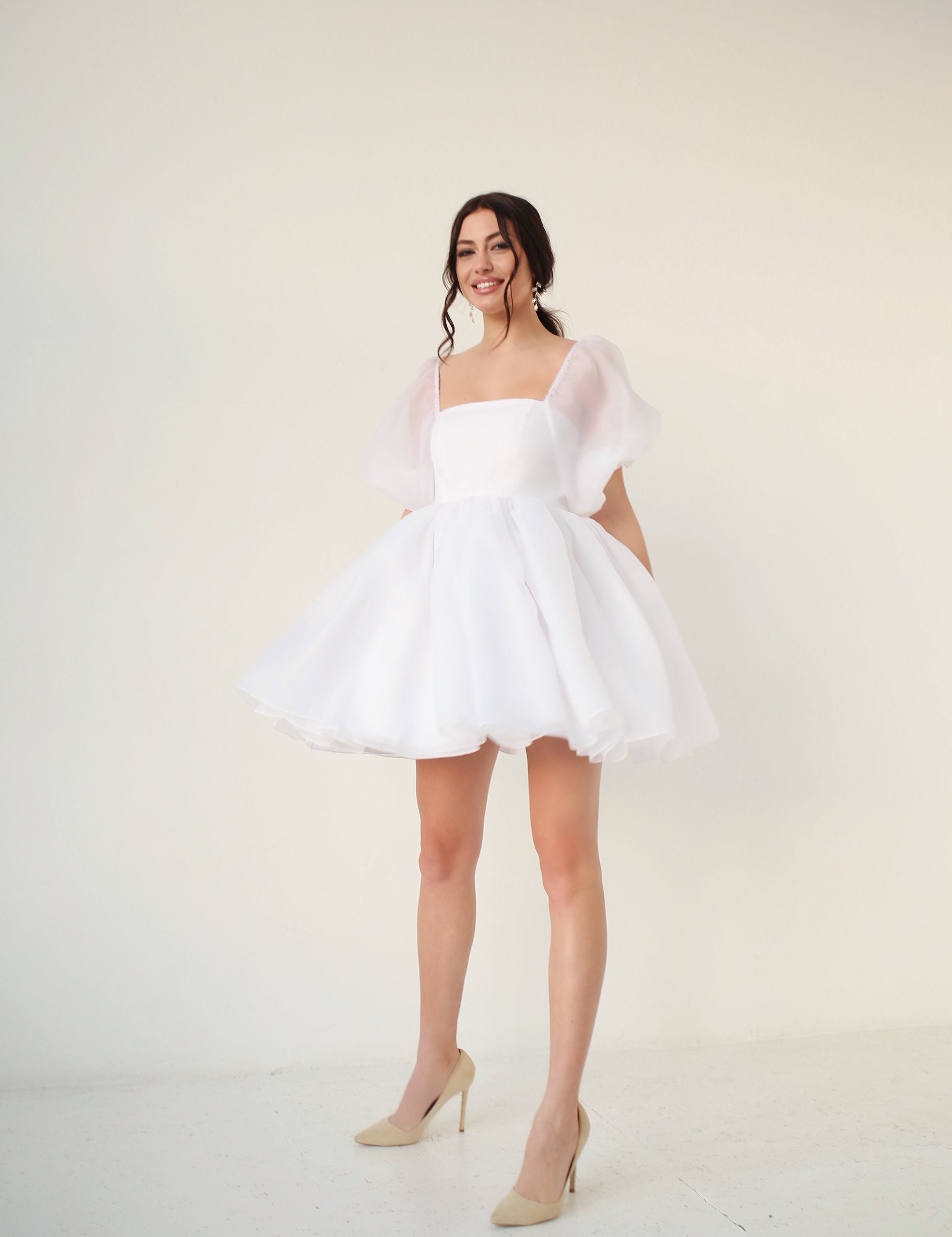 Bertha Dress Organza Puff Dress Short Wedding Dress Mini - Etsy UK