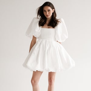 Sandra Dress, Short Puff Wedding Dress, Elopement Dress, Bridal Shower Dress, Mini Wedding Dress