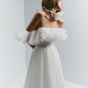 Long Organza Wedding Dress: Strapless Ruffle Bridal Gown