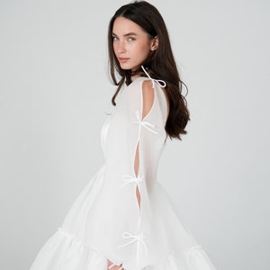 Leila Dress, Short Wedding Dress with long sleeves, Mini Wedding Gown, Custom Wedding Dress