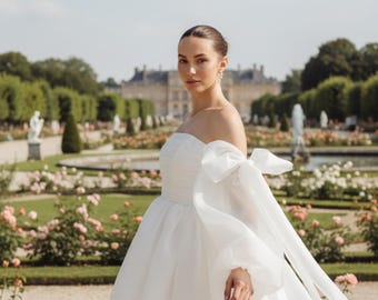 Wedding dress - short : organza mini with puffed sleeves, debra dress