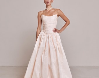 Two-Piece Wedding Dress Daphne: Peach Taffeta Corset & Balloon Skirt