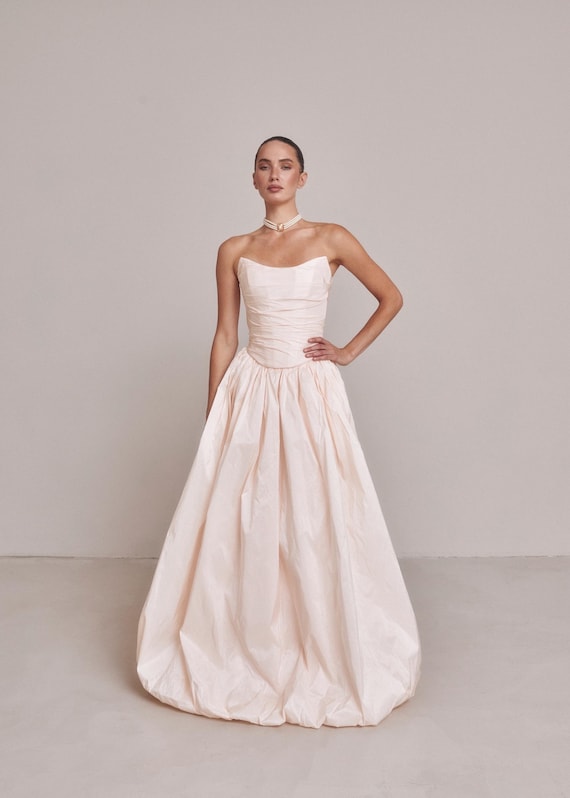 pink taffeta wedding dress Victoria Light Pink Satin Wedding Dresses Off the Shoulder A line Bridal Gowns