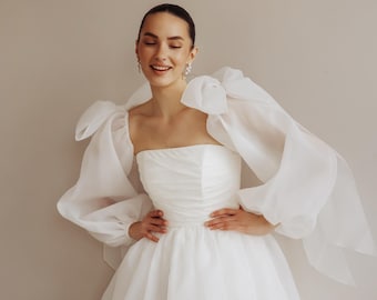 Wedding dress - short : organza mini with puffed sleeves, debra dress