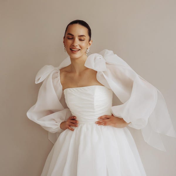 Abito da sposa - corto: mini in organza con maniche a sbuffo, abito Debra