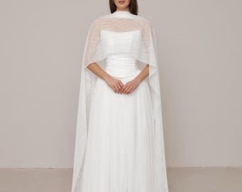 Bridal Cape, Wedding Cape Veil, Sheer Tulle Bridal Cape, Shoulder Cover, Church, Josephine Cape
