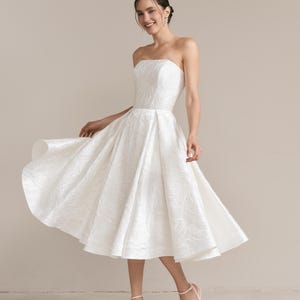 Tea length wedding dress, Simple wedding dress, Midi wedding dress, Elopement Dress, Modest bridal gown, Emily Midi Jacquard Dress
