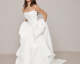 Drop Waist Satin Simple Wedding dress, Long Satin Bridal Gown, Vera