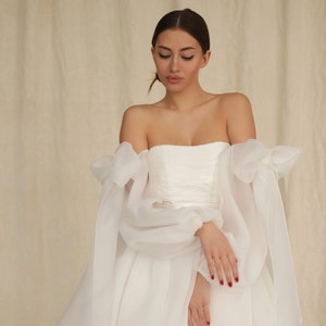 Debra dress, Short wedding dress with sleeves, Elopement Dress, Reception dress, Rehearsal dinner dress, Bridal shower dress image 7