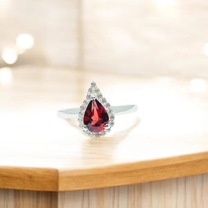 Natural Garnet, January Birthstone, Garnet Ring, Pear Cut Ring, Birthstone Ring, Wedding Ring, Cluster Ring, Engagement Ring, Bridal Ring