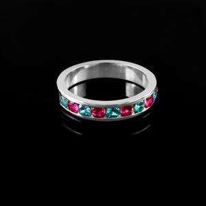 Vintage Blue Topaz Ruby Ring: Sterling Silver Cluster Stacking Band