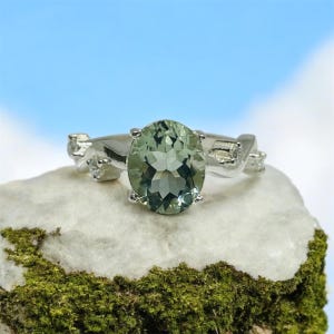 Green Amethyst Ring: Oval Prasiolite, 925 Sterling Silver, Handmade