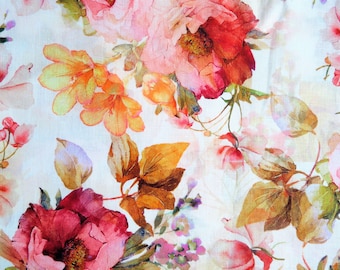 Fabric Material, Floral woven fabric, Linen, cotton blend, floral fabric. Available again!