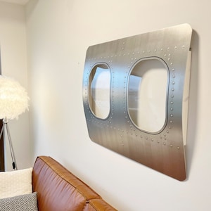 Airplane Window Decor 2-Window | Aluminum Wall Art with Plexiglass | Aviation Furniture Gift Pilot Wall Shelf