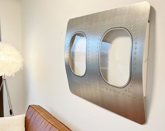 Airplane Window Decor 2-Window | Aluminum Wall Art with Plexiglass | Aviation Furniture Gift Pilot Wall Shelf