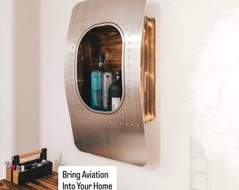 Airplane Window Wall Bar, Aluminum & Wood, Handmade – Ships from USA