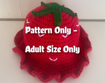 PATTERN Crochet Strawberry Bucket Hat  - ADULT SIZED