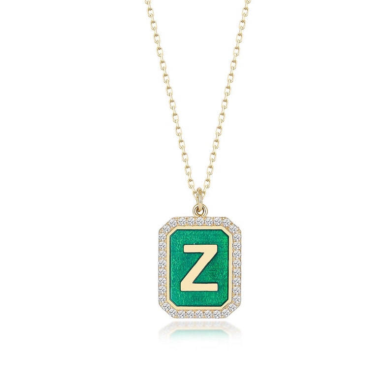 14k Gold Diamond Initial Necklace Enamel Necklace Customized Necklace Letter Pendant Graduation Gift Gift For Her
