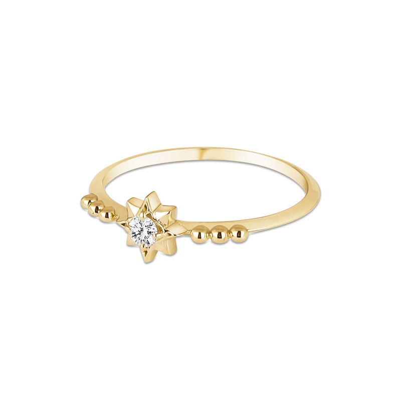 14K Gold Diamond Solitaire Ring North Star Ring Astrology Ring Diamond Star Ring graduation gift mothers day gift