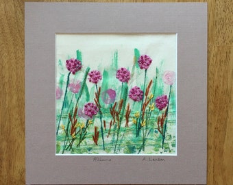 Alliums/ Textile Art/ Floral/ Stitched Art /Embroidered flowers/ Handmade/ Hand embroidery/ Handprinted / Garden Art/ Stitched flowers/ Art