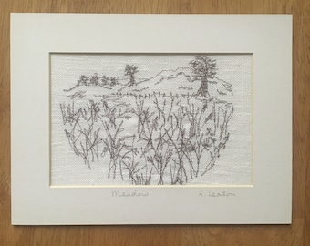 Meadow/ Textile Art/ Stitched Art/ Machine embroidered picture/ Stitched landscape/ Embroidered landscape/ Countryside/  Nature inspired