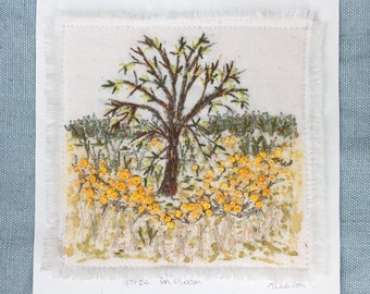 Gorse in bloom/ Textile Art/ Stitched Art /Embroidered landscape/ Countryside/ Fibre Art/ Stitched landscape/ Scottish landscape/ Handmade