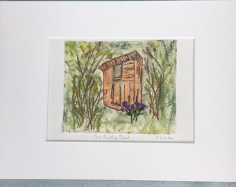 The Rusty Shed/ Shed picture/ Shed print/ Garden shed picture/ Allotment shed/ Shed Artwork/ Printed stitched shed/ Embroidered shed/ Gift