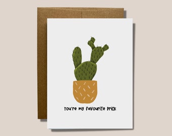 Cheeky Valentines Card - you're my favourite prick | Minimal Blank Card for Someone Special | Dirty Anniversary Card