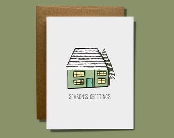 Season's Greetings Cottage Card | Happy Holidays | Merry Christmas