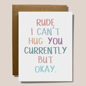 Miss You Card Rude I Can't Hug You Currently But Okay Minimal Blank Card for Someone Special image 1