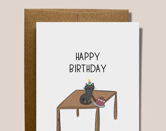 Happy Birthday - Funny Cat Bday Card with Birthday Cake knocked over