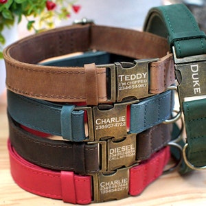Leather Dog Collar with Engraved Metal Buckle, Personalized Dog Collar, Custom Pet Collars, Small Dog Collar with Name, Boy Dog Collar