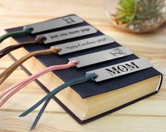 Engraved Bookmark for Couple, Anniversary Gift with Leather Tassel, Personalized Metal Bookmarks for Woman, Gift for Mom, Mothers Day Gift