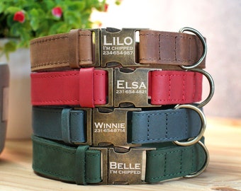 Anpassade läderhalsband för hundar, Personligt hundhalsband, Mjuka läderhalsband för hundar med namn, Robust läderhalsband för hundar, Lyxigt hundhalsband