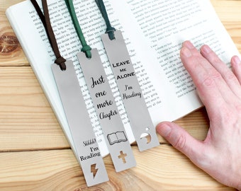 Custom Metal Bookmark with Genuine Leather Tassel, Engraved Cute Bookmark, Anniversary Gift for Him, Personalized Bookmark, Book Lovers Gift